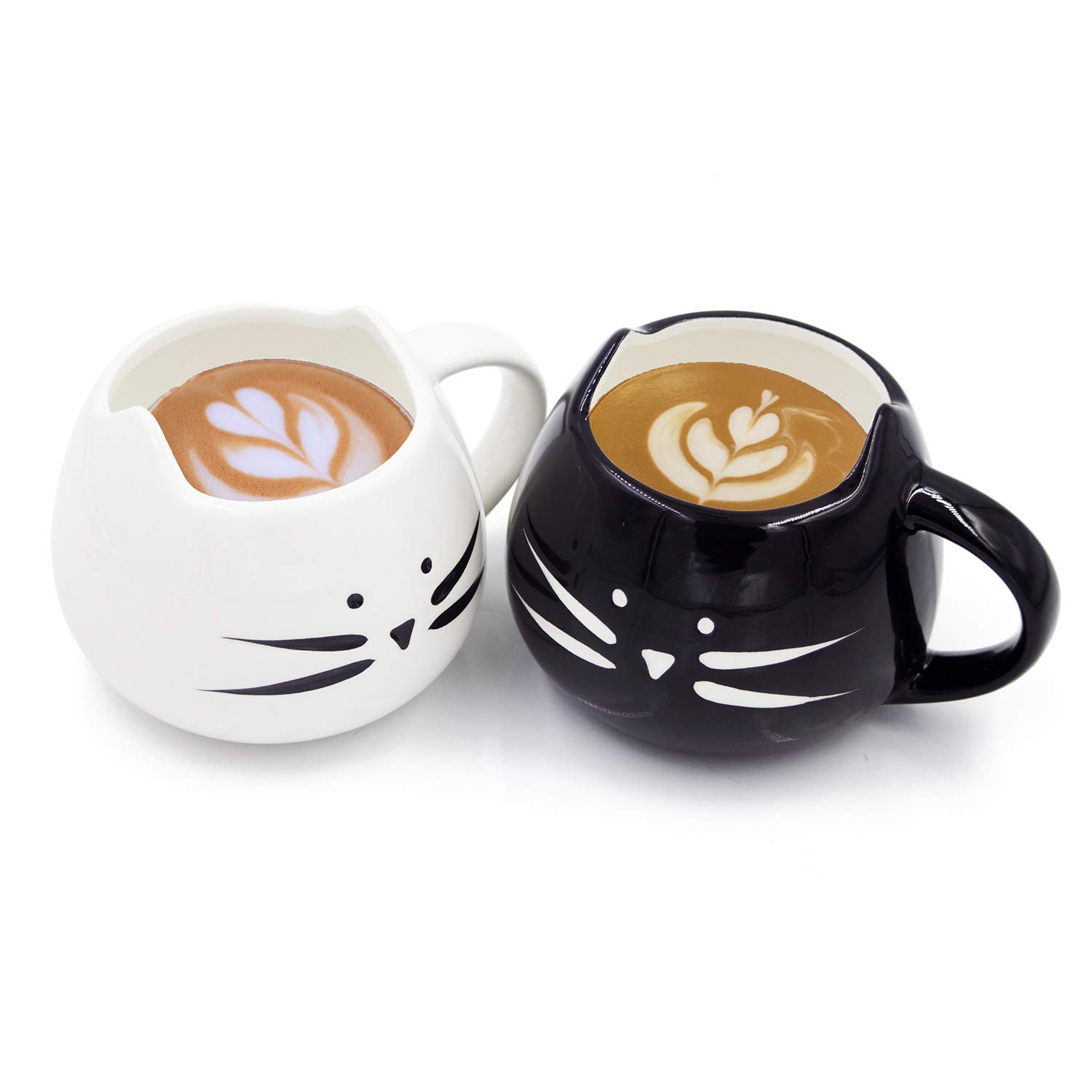 Nofinis Cute Cat Coffee Mug Set - Lovely Ceramic Cat Tea Mug Cup Gift Set for Cat Lovers Women and Girls(12 oz, Black & White)