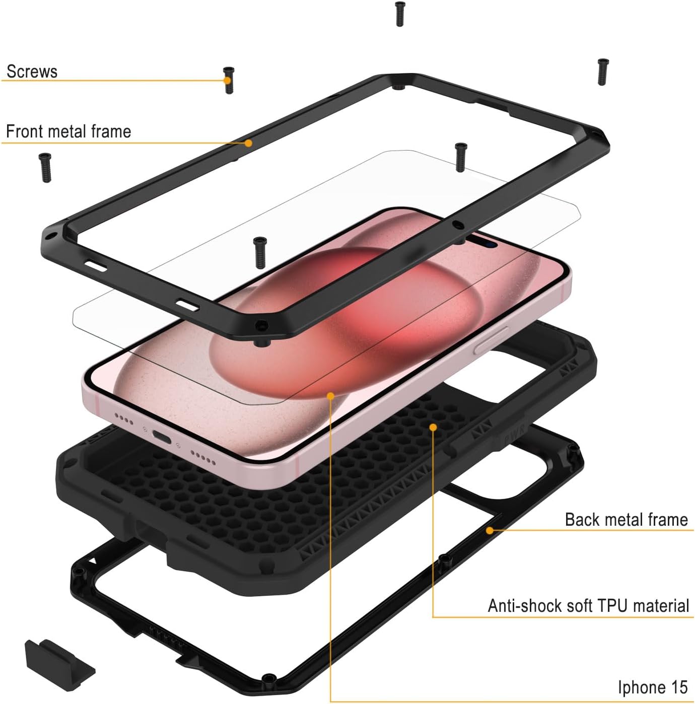 Punkcase for iPhone 15 Metal Case | Heavy Duty Military Grade Armor Cover | Hard Aluminum & TPU Design W/Tempered Glass Screen Protector for iPhone 15 (6.1") (2023) [Black]