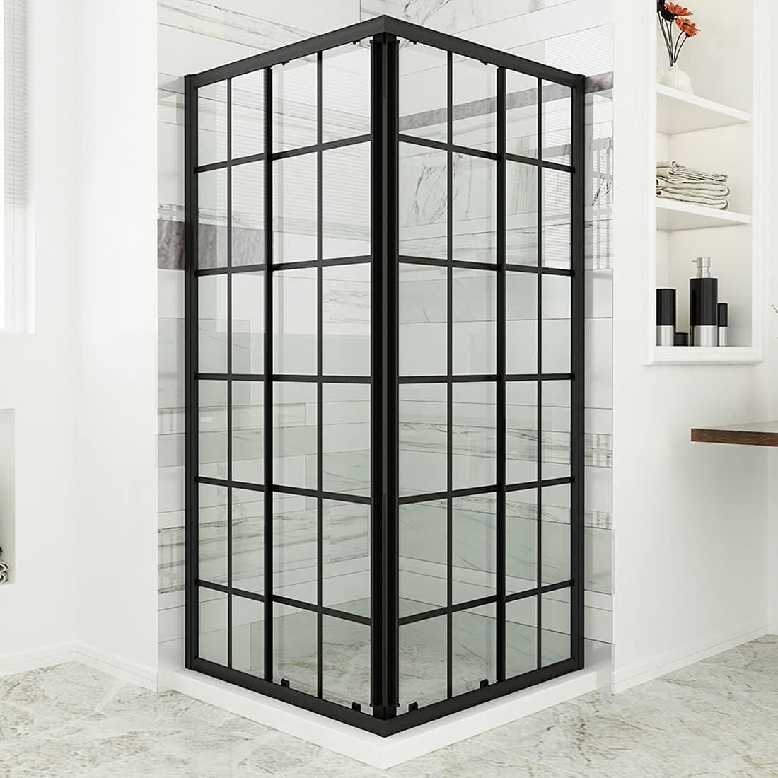 SUNNY SHOWER Corner Shower Enclosure Double Sliding Shower Door with 1/4 in. Clear Glass, 36 in. x 36 in. x 72 in. Black Color, Shower Base Not Included
