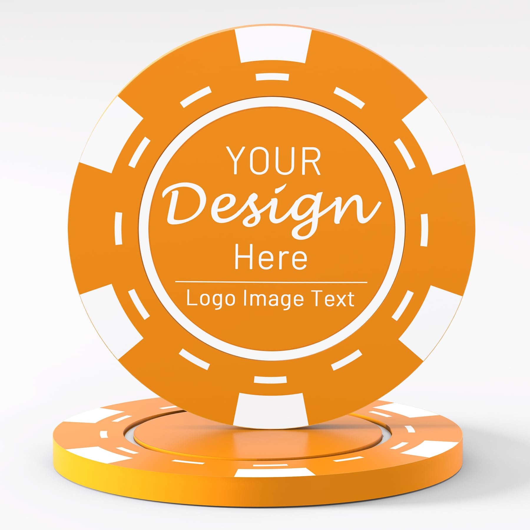Shueewago 100 Custom Plastic Poker Chips for 9 Colors, Personalized Your Image or Text, Double Sided Full Color Print, Put Design on a Chip for Business Cards, Corporate Events, Drink Token (Orange)