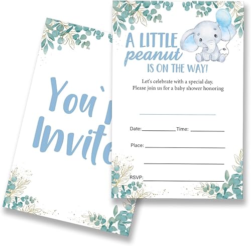 EUDOSI Juego de 20 invitaciones para baby shower con sobres, con sobres, tarjetas de invitación de maní, doble cara
