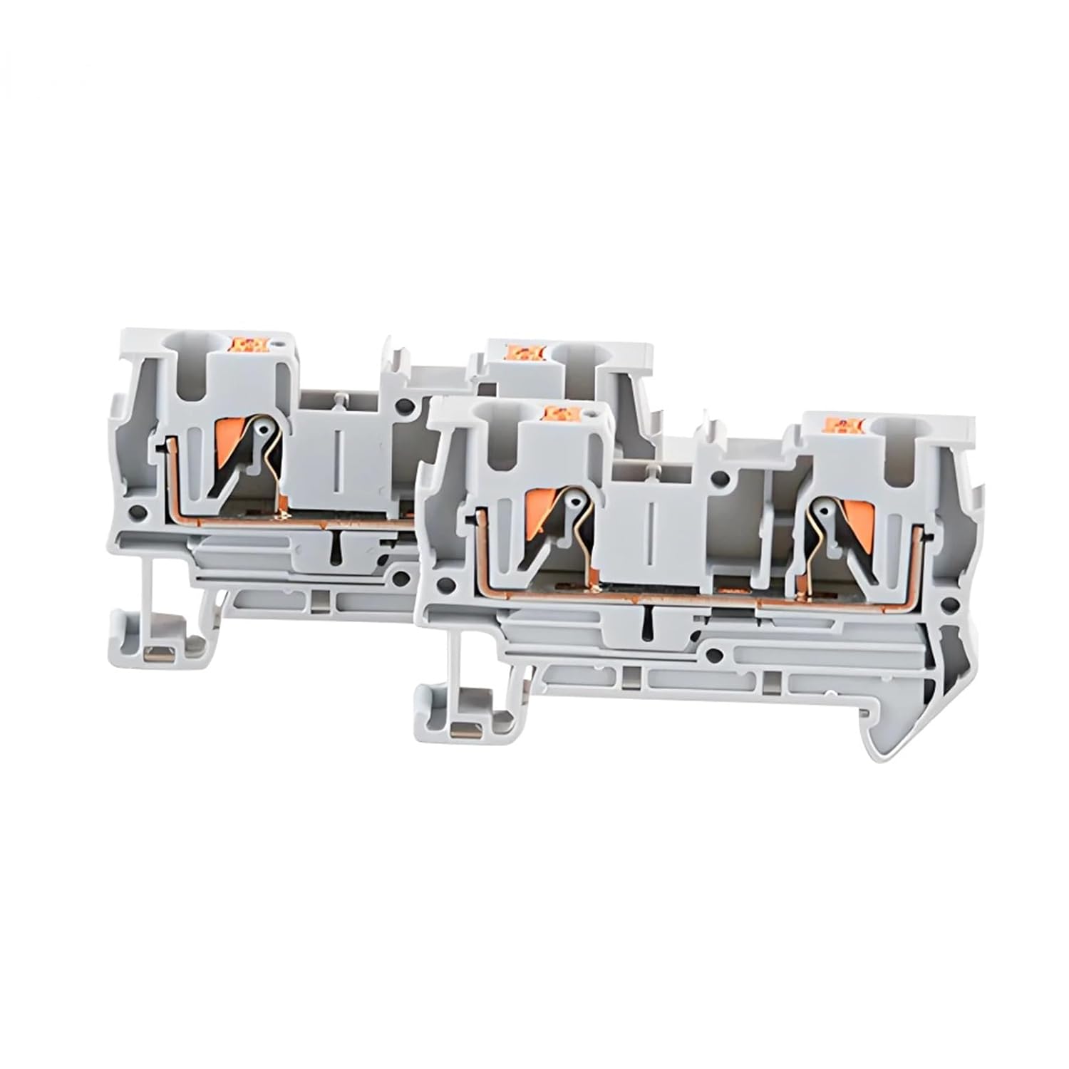 50pcs PT-4 Terminal Block Wiring Connectors Push in Din Rail Mounted Spring Screwless Feed Through Wire Conductors PT4(Gray)