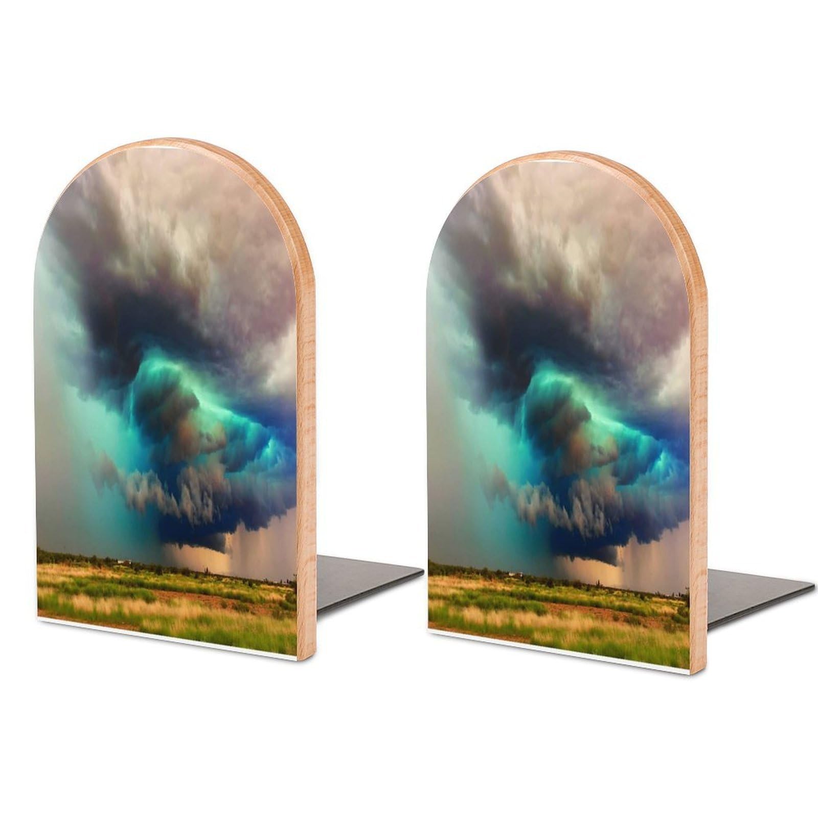 Sky Beech Wood Bookends Heavy Duty Book Organizers Desktop File Holder for Office Home Bookshelf