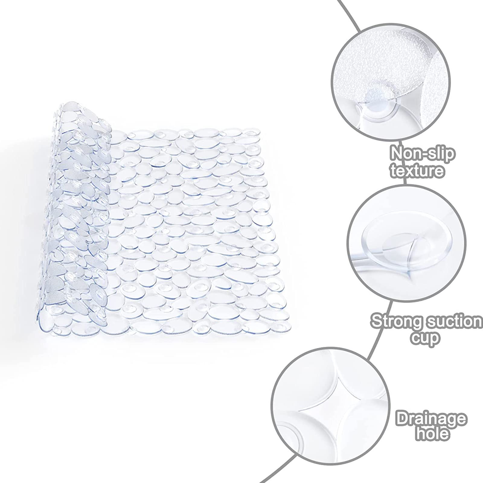 Tappetino For Doccia Con Ciottoli, Quadrato Antiscivolo In PVC Ventose For Fori Di Scarico, For Vasca Lavabile In Lavatrice For Il Bagno(Black)
