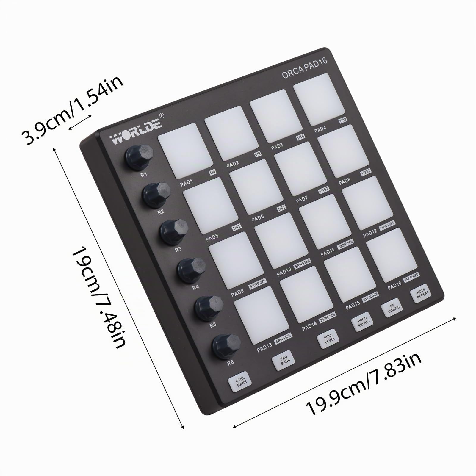 HUIOP Controlador MIDI Beat Maker Machine 6 perillas asignables Repetición de notas Botones de nivel completo y software de producción Mini controlador MIDI portátil Pad USB para producción musical,Pa