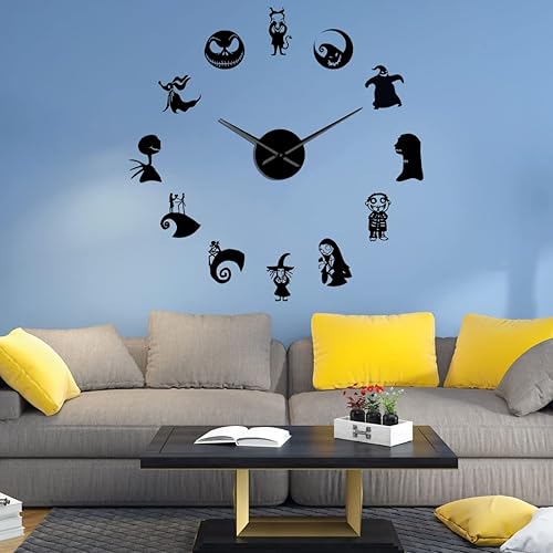 Nightmare Christmas - Reloj de pared 3D sin marco para bricolaje, con efecto espejo y diseño de pared, moderno reloj de pared grande de 27 pulgadas,