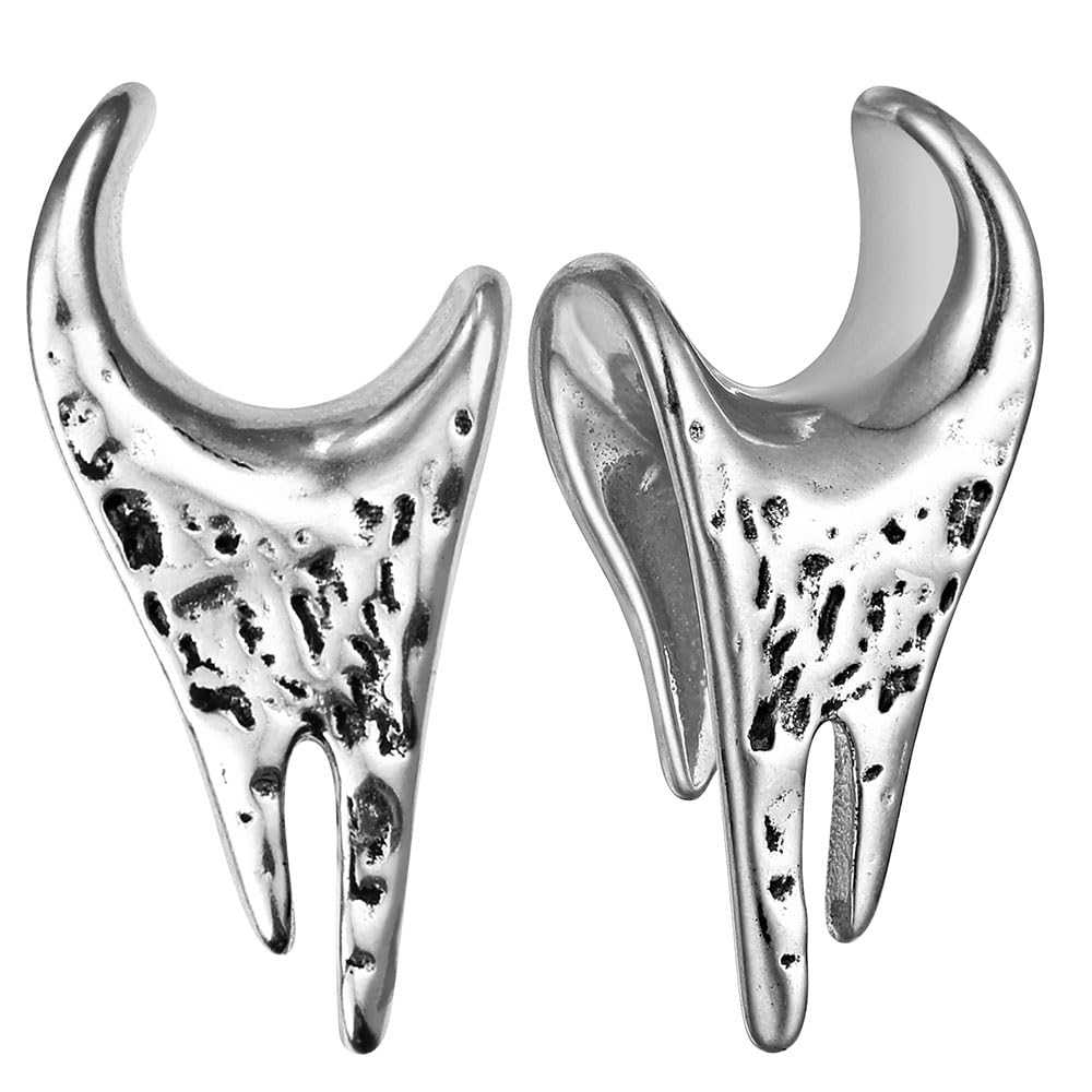Twolobes 2 PCS Ear Gauges dark drop saddle tunnles for Stretched Ears Hypoallergenic 316 Stainless Steel Ear cuff Tunels plugs 00G 8mm-16mm(0G-5/8'')