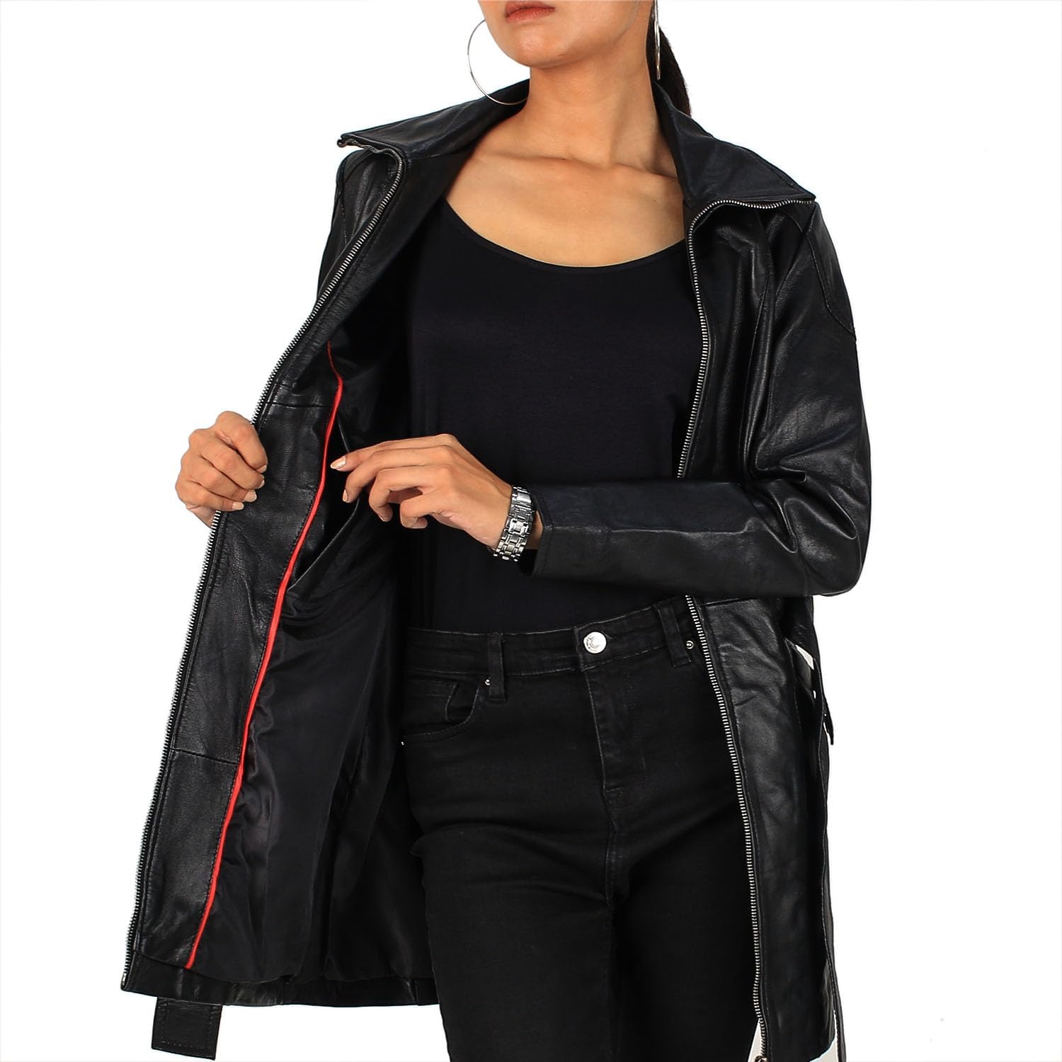 Laverapelle Women's Genuine Lambskin Long Zipper Leather Jacket (Black, Classic Jacket) - 2422001 - Image 6