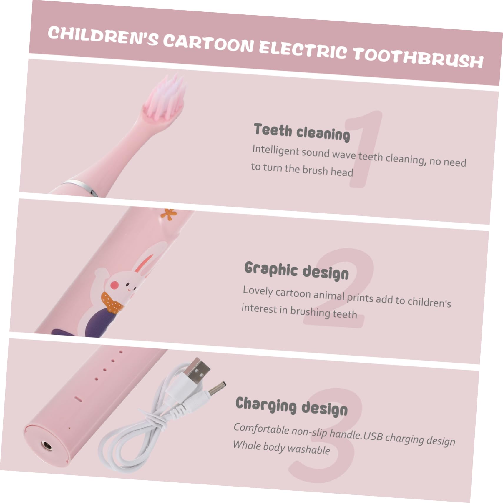 COLLBATH 3 Set spazzolino elettrico per bambini spazzolino da denti per bambini spazzolino per per l'igiene orale spazzolino elettrico portatile ricaricabile