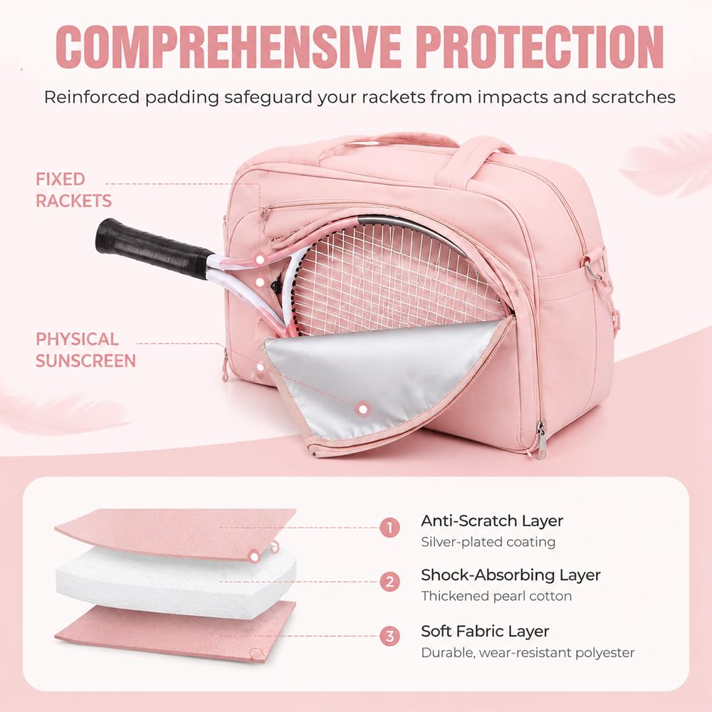 Borsa Tennis, Borsone Palestra Donna con Scomparto per Racchette, Grande Capacità Borsa Palestra Donna Con Scomparto Scarpe e Scomparto Impermeabile per Fitness, Viaggi e Spostamenti