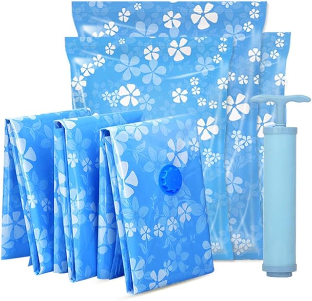 Topchances Vacuum Storage Bags 8 PCS Reusable Space Saver Bags Double Zip Seal & Leak Valve Compression Bags With Free Hand-Pump for Clothing Bedding Blankets