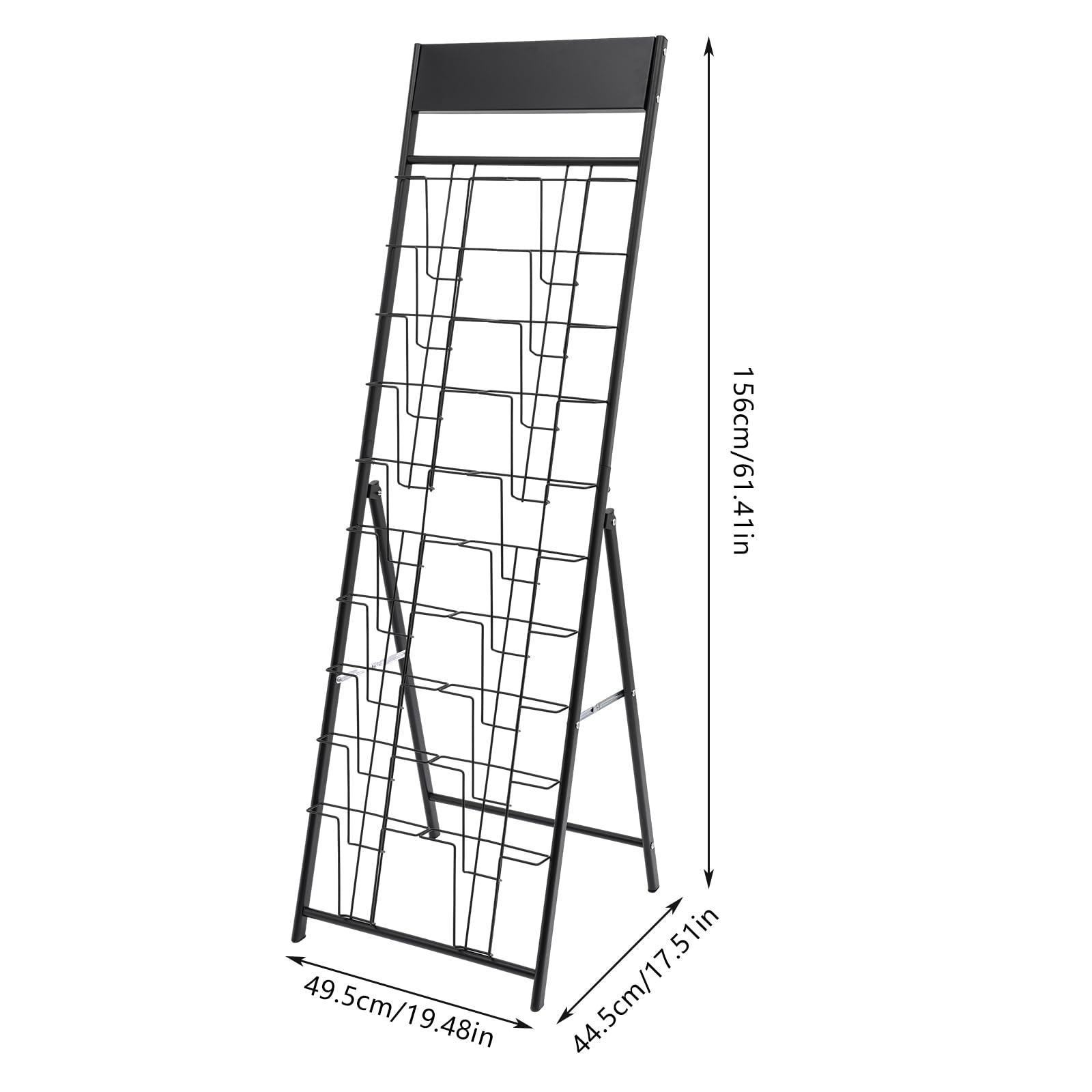 Double présentoir à magazines A4 à 10 niveaux en métal - Support de présentation au sol pour magazines, livres, journaux, littératures, dépliants - Pour la maison, le bureau, le magasin de détail