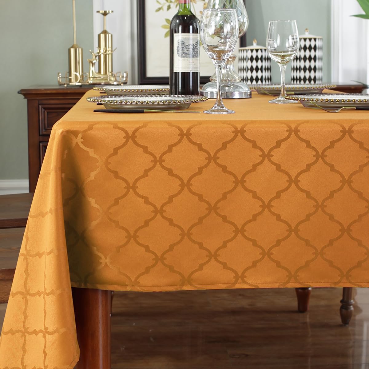 SASTYBALE Fall Tablecloth Floral Jacquard Polyester Table Cloth Spill Proof Wrinkle Resistant Table Cover for Harvest, Thanksgiving Decoration(Square,52"x 52"(4-6 Seats,Amber) A-amber Square, 52" x 52" (2-4 Seats)