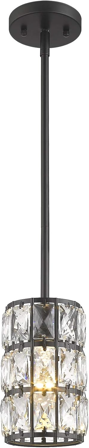 Farmhouse Crystal Pendant Light, 1-Light Black Pendant Lights Kitchen Island Mini Crystal Chandelier Dining Room Adjustable Hanging Ceiling Light for Bedroom Cloakroom Entryway Hallway Bar