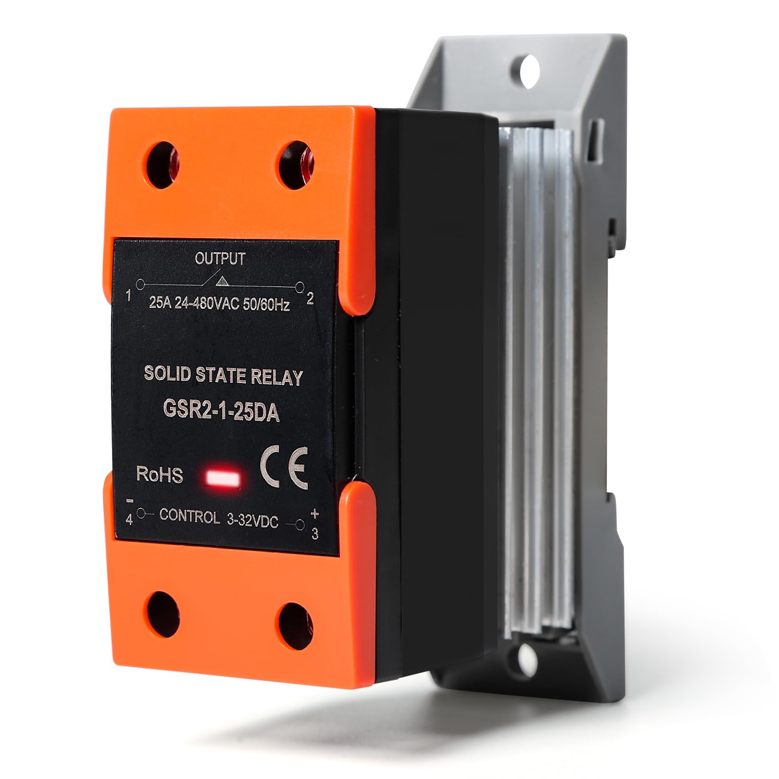 Jadeshay Relè a Stato Solido Monofase 25A SSR Ingresso DC 3-32V Uscita AC 24-480V con Dissipatore di Calore per Montaggio su Guida DIN per Automazione Industriale e Controllo Temperatura