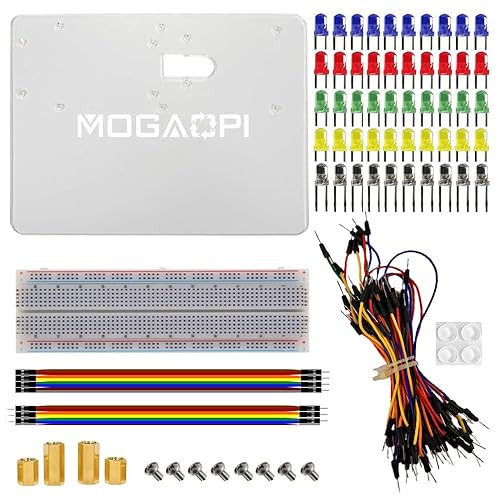 Kit de cables de puente para tabla de cortar breadboard, tablas de pan sin soldadura de 830 puntos, diodos emisores de luz LED, placa base acrílica