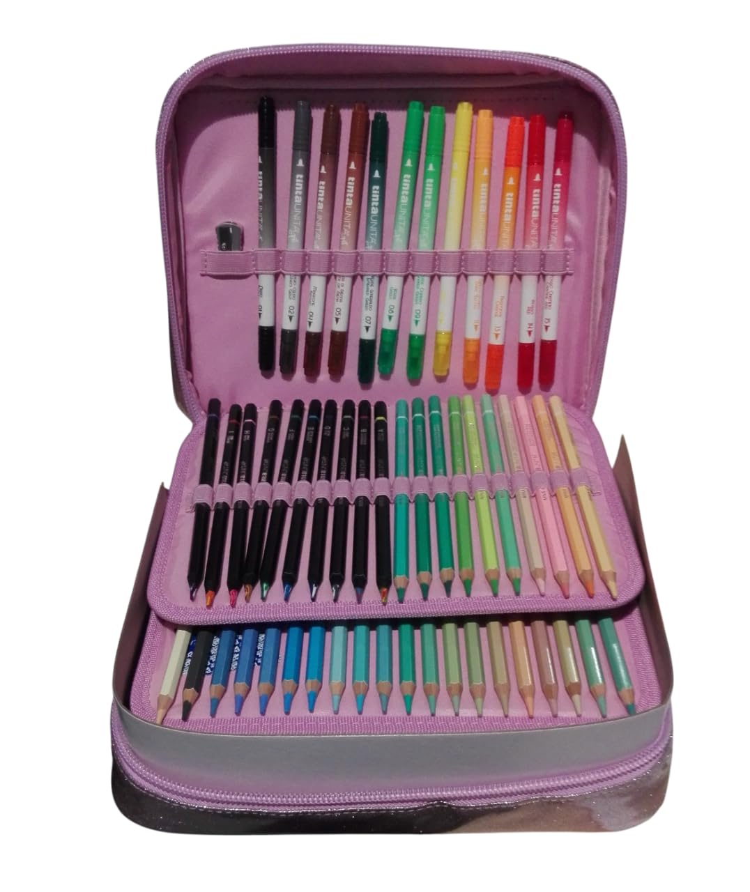 Borsa Valigetta Tracolla Art Box Premium Rosa Glitter con Pastelli in Legno MINA 4.2-144 colori con 2 colori Limited Edition by Pool Over con omaggio penna pailettes 6 penne in 1
