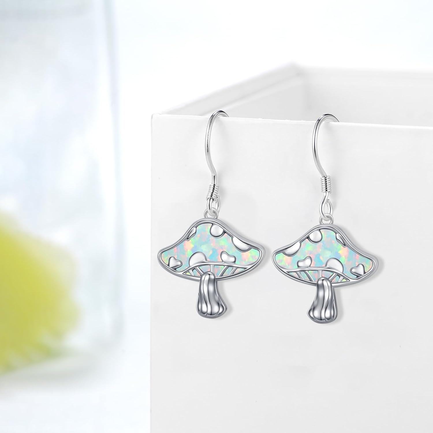 Mushroom Earrings 925 Sterling Silver White/Pink/Blue Opal Mushroom Stud/Dangle Earring Jewelry Gifts for Women Teen Girls Birthday - Image 2