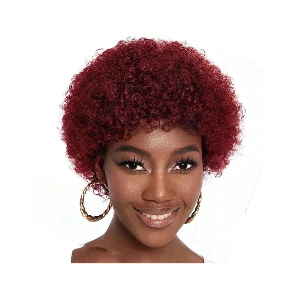 Naturalne peruki afro, kręcone, syntetyczne peruki dla kobiet, z frędzlami, idealne do codziennego użytku lub na imprezę. Peruka z wycięciem (czerwona)