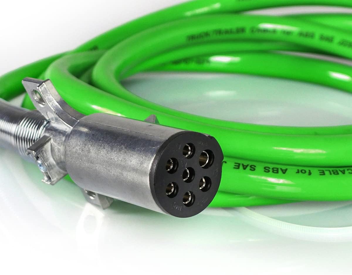 INIONE 7 Way Plug Straight Cable Assembly, 12 FT ABS and Power Green Pure Copper Cord Wire Cable for Tractor Trailer Semi Truck