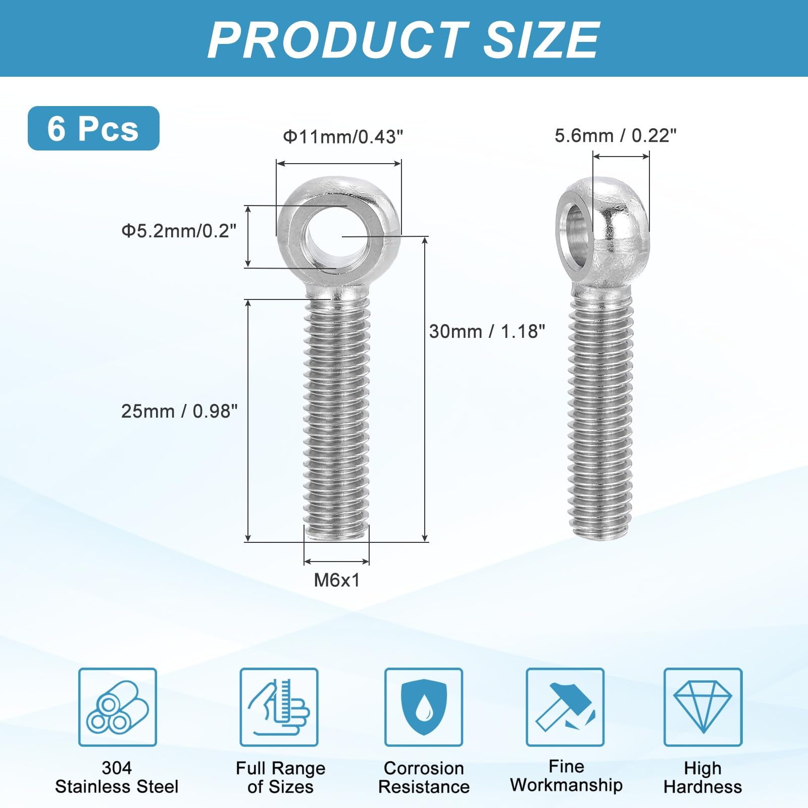 PATIKIL 6 Pcs M6x30mm Shoulder Swing Lifting Eye Bolt - Image 2