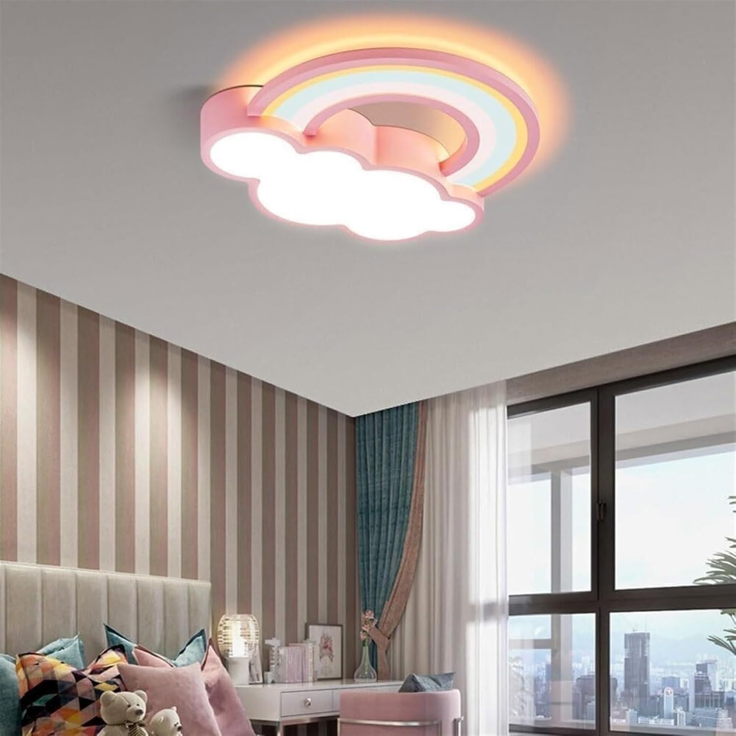 Nowoczesna lampa sufitowa LED z metalu, aluminium i akrylu, do pokoju dziecięcego lub dziewczynki, zabawne oświetlenie, średnica 50 cm.