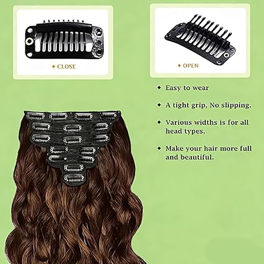 Natural Wave Clip in Extensions Echthaar Human Hair Haarverlängerung Echthaar Invisble Clip Extensions #4 Chocolate Brown 28 Inch 120g 7Pcs Per Pack for Women Real Hair