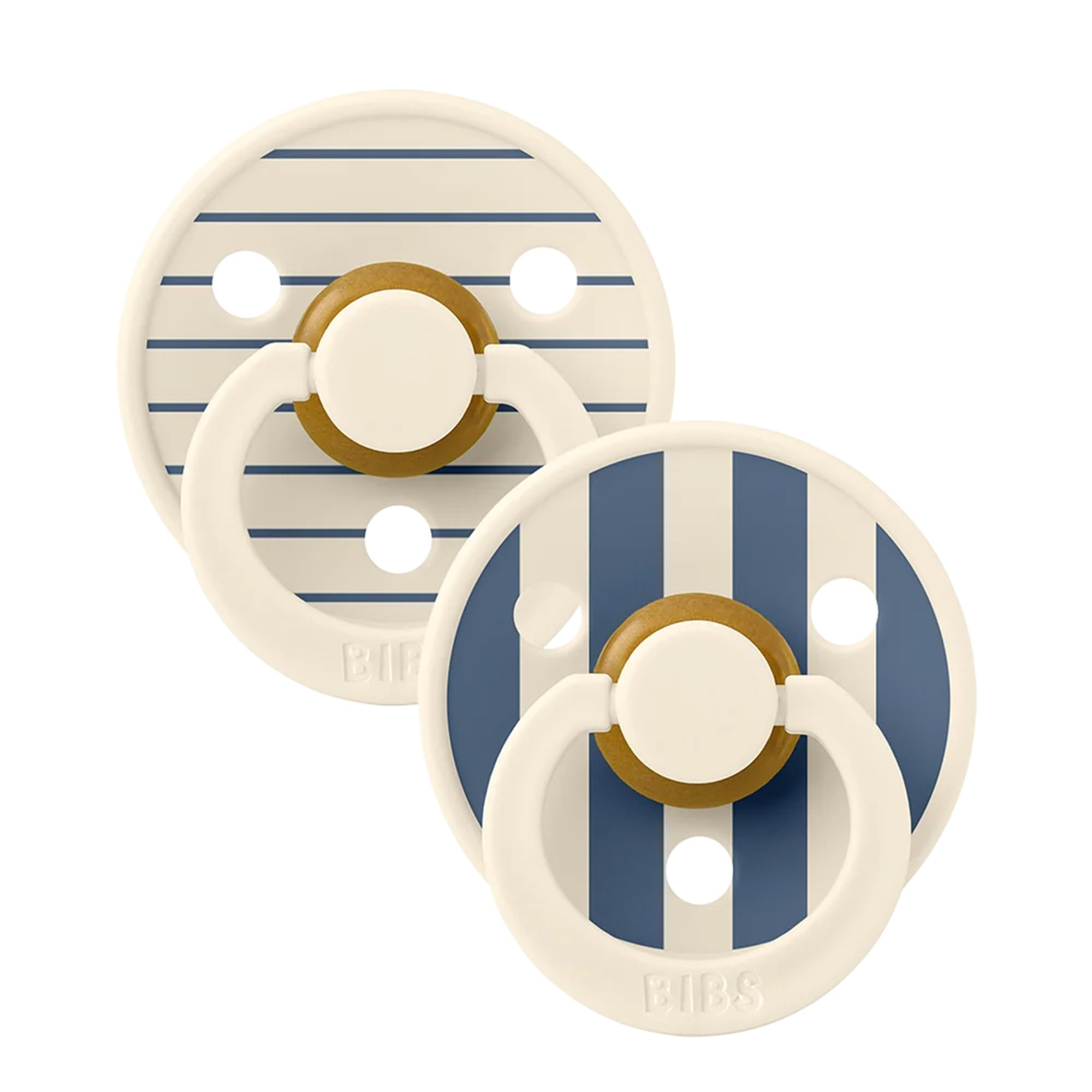 Photo 1 of BIBS Colour Pacifier, 2-Pack, Round, Pin Ivory Steel Blue