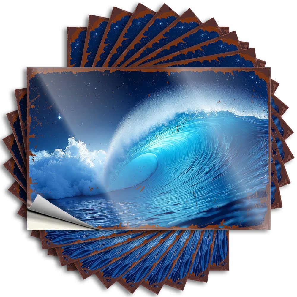 Boys Bedroom Decorations Western Bathroom Lettering Sticker - Whispering Waves: A Serene Ocean's Embrace Under The Night Sky Removable Decal Garage Easy Peel for Gamer(12X18CM)