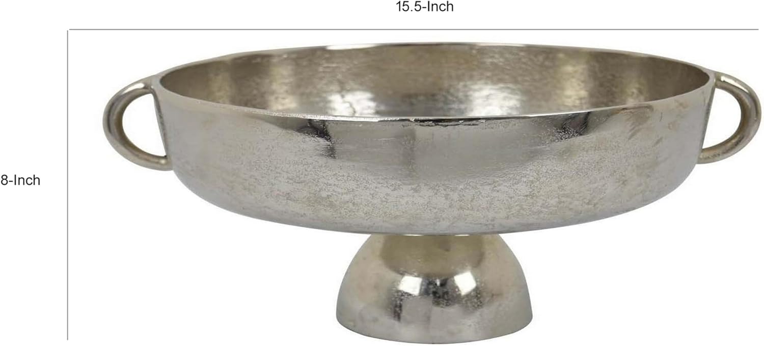 16 Inch Tabletop Decorative Bowl with a Pedestal Footed Base, Silver