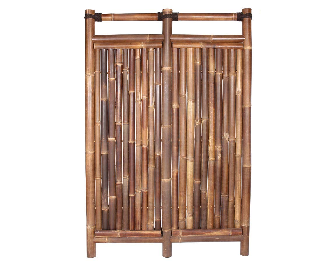 Bambuszaun "Jakarta" 180x120cm schwarz-braun starr aus dicken Wulung Bambusrohren mit 6 bis 7cm Durchmesser