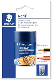 Apontador Duplo com Depósito, Staedtler, Noris, 512 002BKD03, Azul, Dois Furos 8.2mm 10.2mm