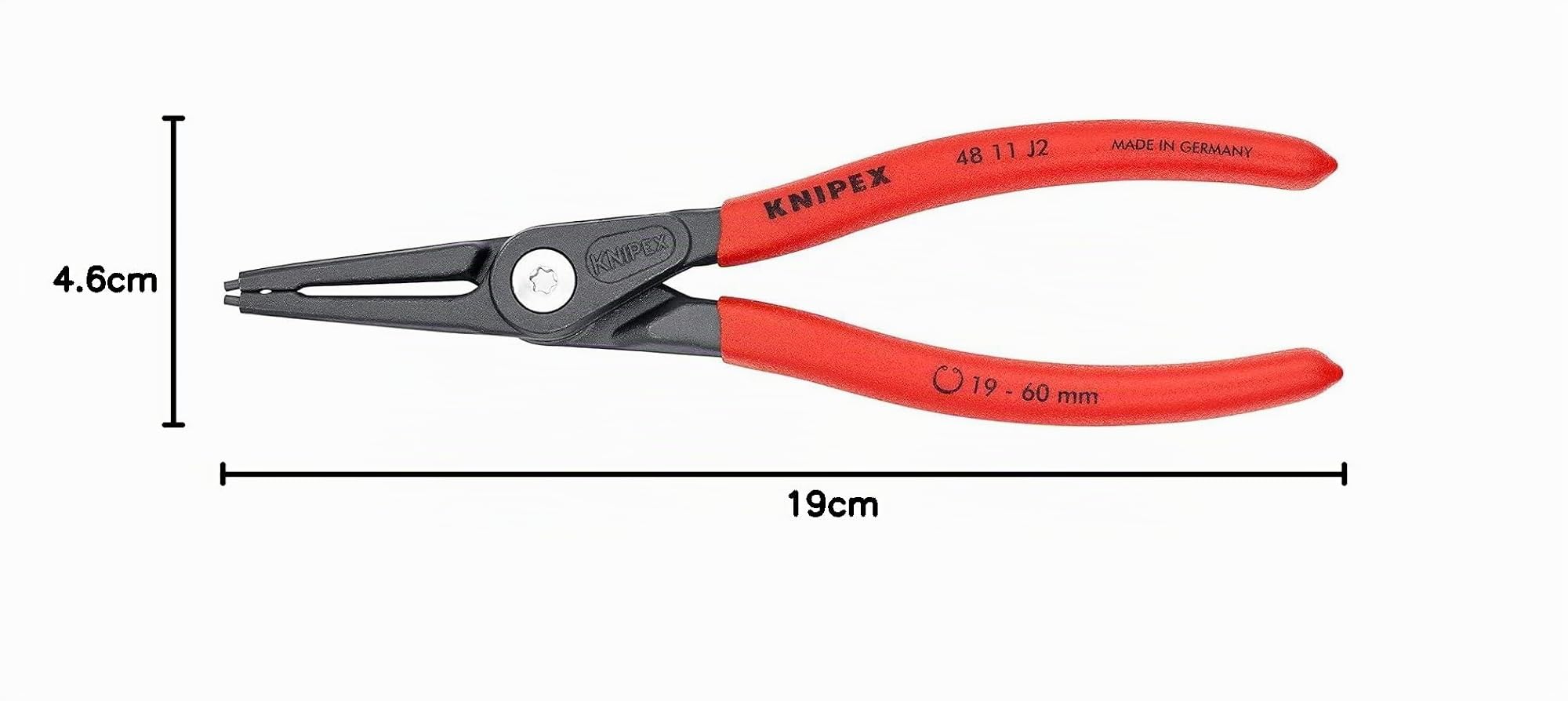 Knipex Pince de précision pour Circlips DIN 5256 C - Alésage:19-60mm - Pointes:1,8mm, Droites-Longueur : 180 mm - Très Résistante en Usage Continu - 48 11 J2