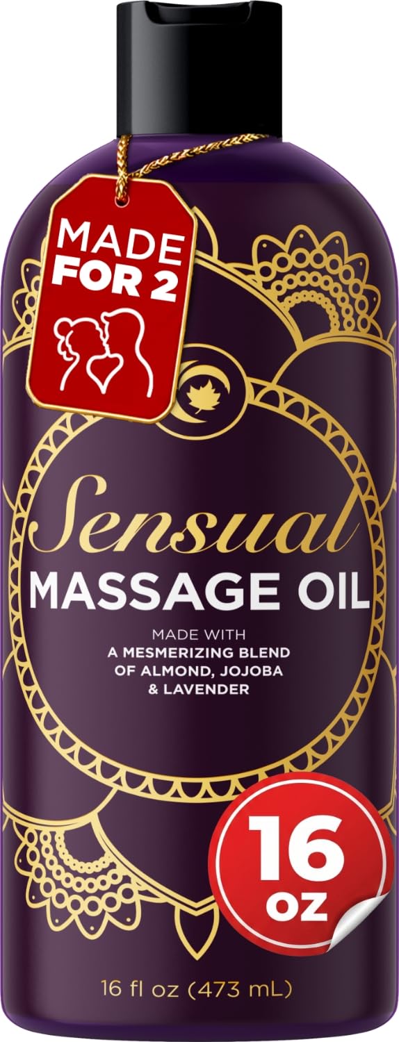 Aromatherapy Sensual Massage Oil for Couples - Relaxing Full Body Massage Oil for Date Night with Sweet Almond Oil - Vegan Lavender Massage Oil for Massage Therapy Smooth Gliding Formula 16 Fl Oz