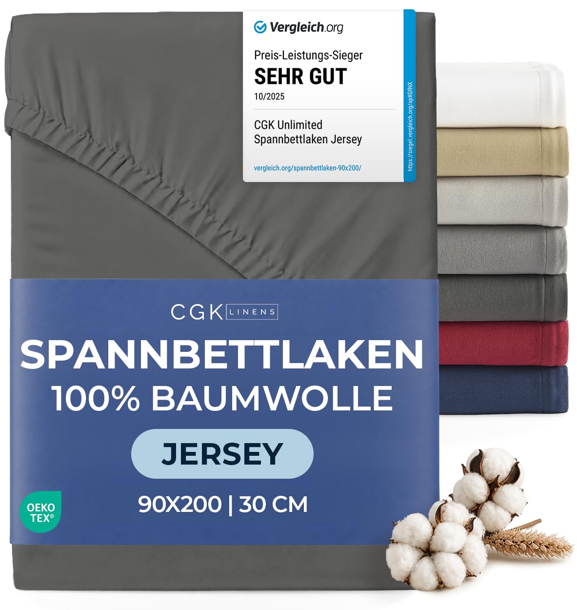 CGK Unlimited Spannbettlaken - 100% Baumwolle, elastisches Jersey-Spannbettlaken, Oeko-TEX Zertifiziert, Premium, weiches Jersey-Bettlaken aus Baumwolle