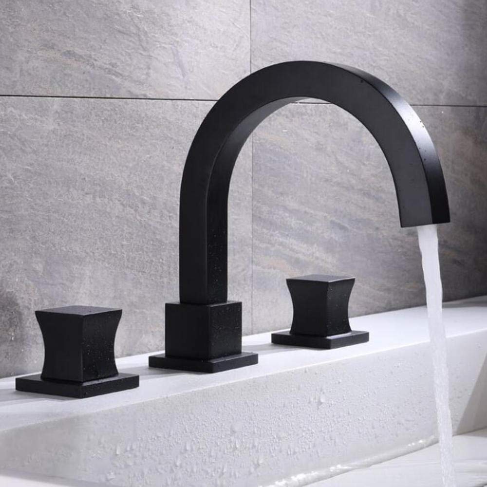 3 Orificios Grifo Lavabo Baño Doble Manija Latón Frío Y Calor Grifo De Lavabo Núcleo De Válvula De Cerámica Evita Fugas De Agua Grifos De Lavabo-Negro