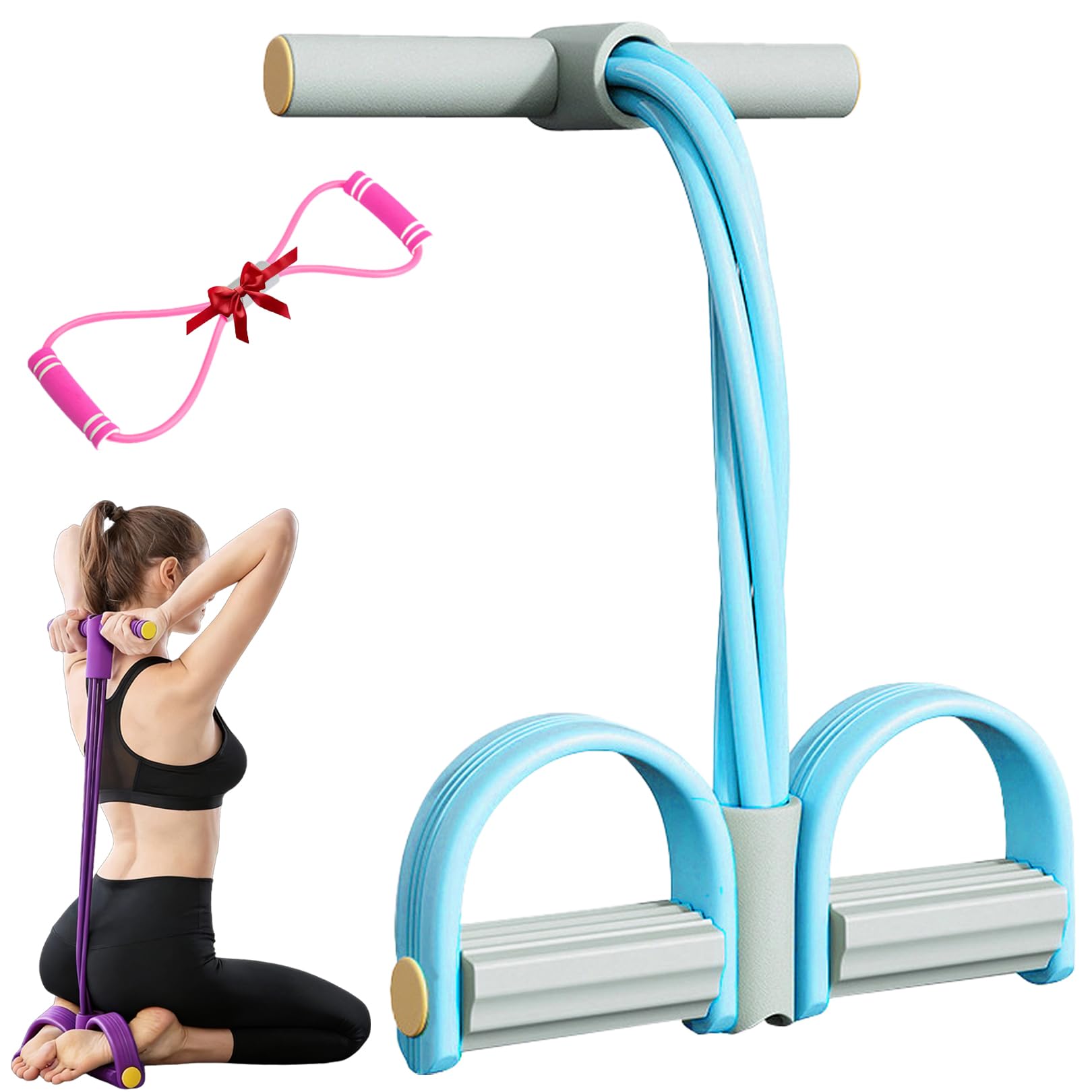 8 Tube Pedal Resistance Device Fashion Puller Exercise Bands with Handles Anti-Slip Pedals for Waist Shoulder and Hand