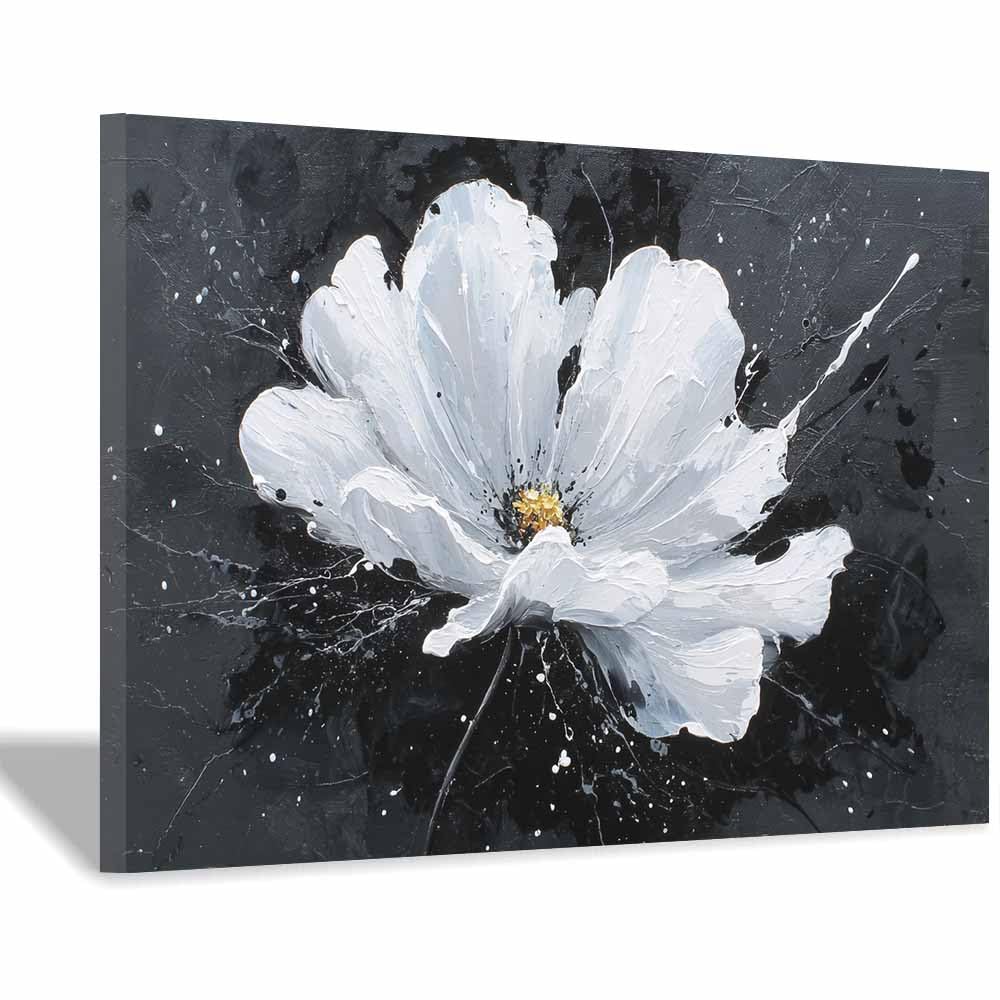 ZAMAEIU Nature Landscape Picture Painted whites flowers Large Modern Scenic Painting, for Living Room Bedroom Bathroom Dinning Room Home Office Wall Decor(white)-50x70cm Framed