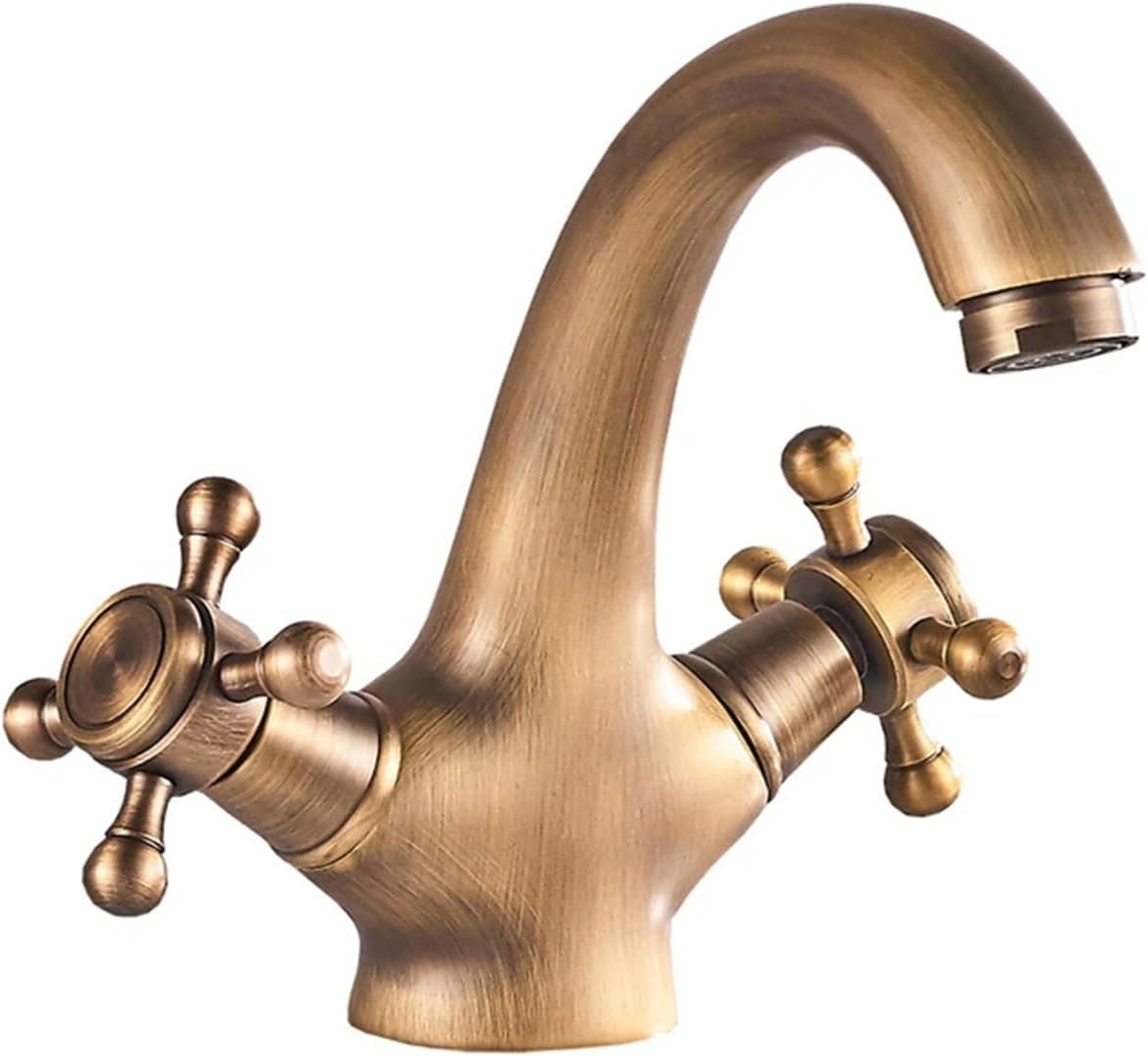 Antique Brass Bidet Shower Tray Faucet Double Cross Handle Hot and Cold Mixing Faucet Spout Kitchen Bathroom Toilet Faucet (Color : 02)