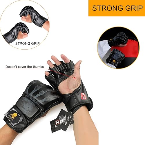 Miniatura 2 de ZooBoo - Guantes MMA para artes marciales mixtas y artes marciales mixtas con banda de muñeca ajustable, guantes UFC para entrenamiento de sanda y