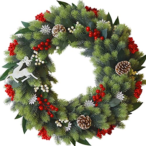 Soomeir Winter Wreath for Front Door, 24 Inch Nearly Natural Christmas Door Wreath, Artificial Large Christmas Wreaths with Light Xmas Decoration for Windows, Fireplaces, Walls, Outdoor