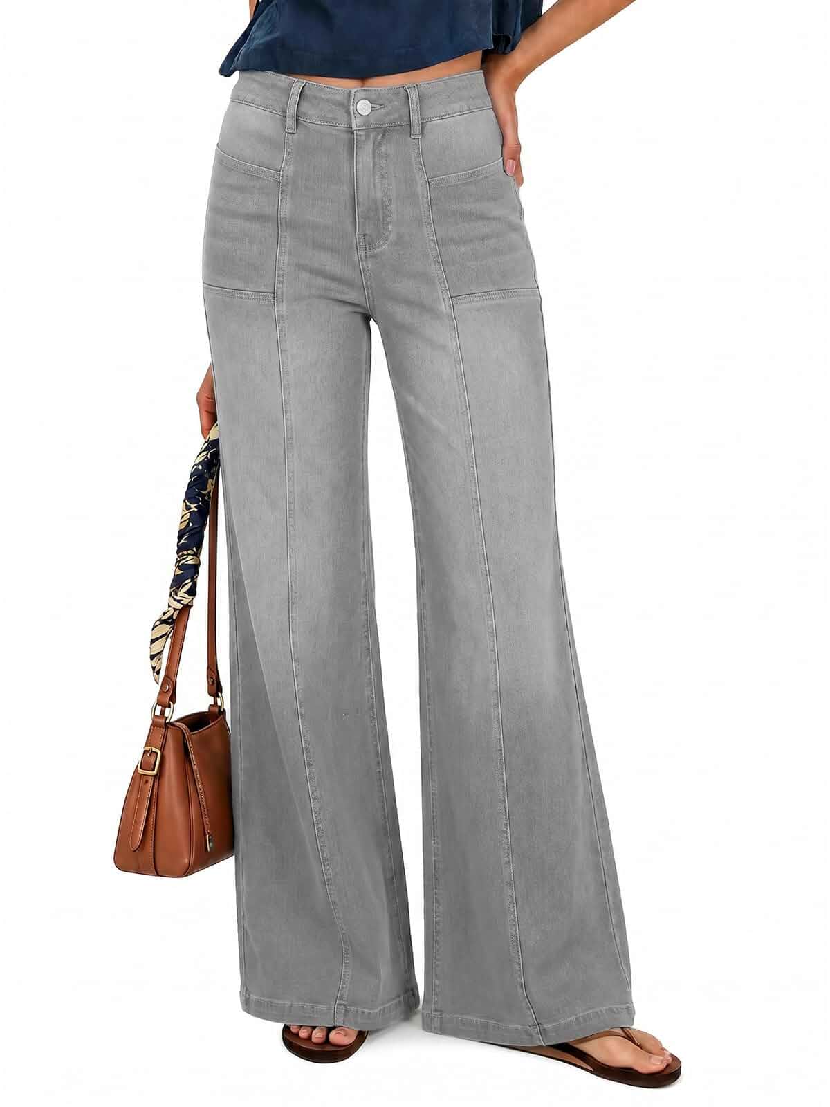 Flowyair Wide Leg Jeans Women Stretchy Sweatpant Jeans High Waisted Flared Casual Trendy Straight Denim Pants with Pockets Jeans