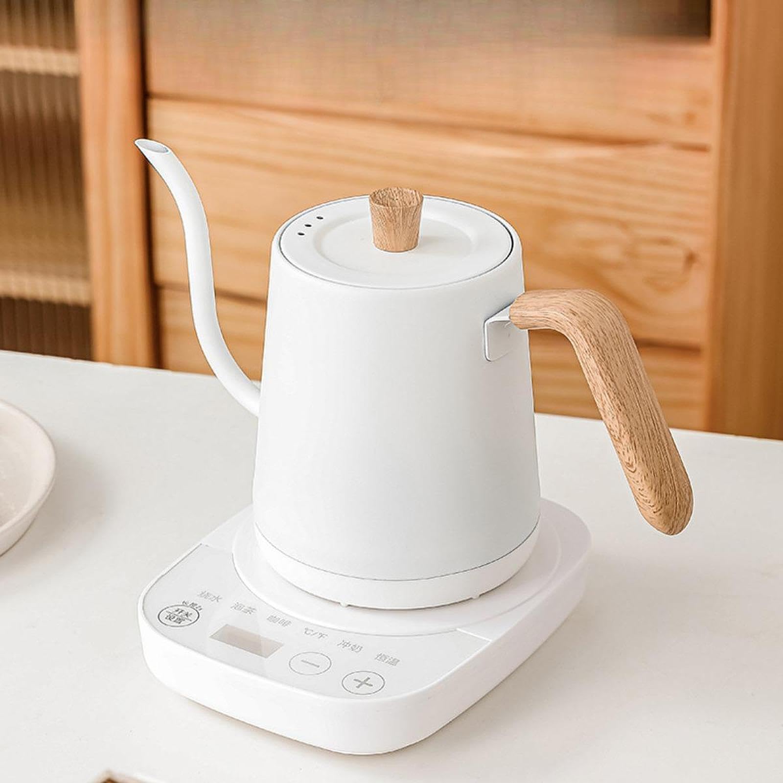 Gralara Hervidor de Cuello de Cisne eléctrico para café, retiene por 24 Horas, Tetera portátil para Exteriores y hogar, Blanco, Individual