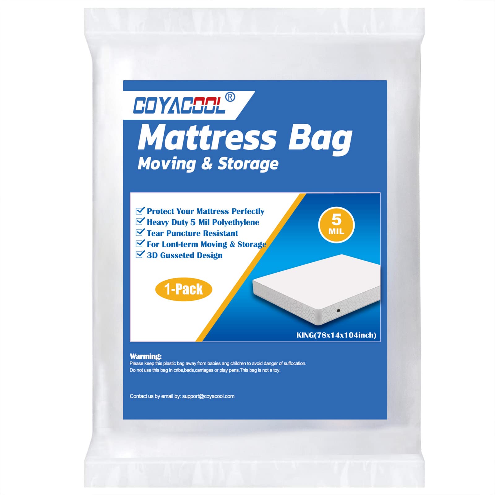 COYACOOL Mattress Bags for Moving King, 5 Mil Plastic Mattress Protector Bag for Storage or Disposal - Super Thick Mattress Cover for Moving -Reusable Mattress Disposal Bag