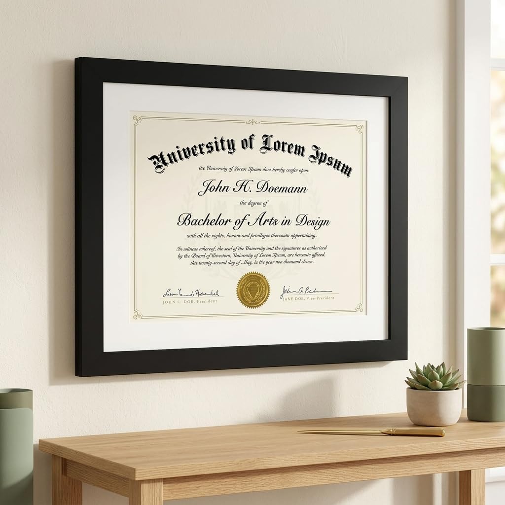 Diploma Frame with Mat Black Glass Document Frame for Wall