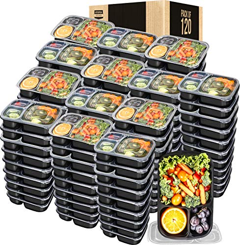 Utopia Kitchen 32 Oz. 3-Compartment Food Storage Container Pack with Lid
