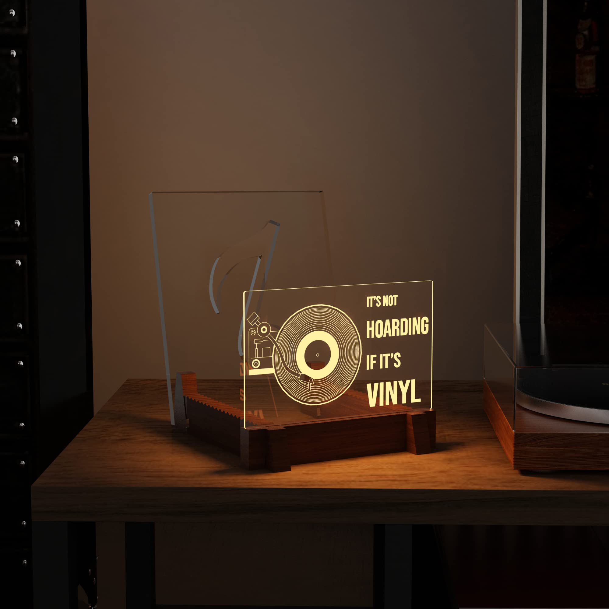 YuanDian Beleuchtete Vinyl-Schallplatten-Aufbewahrung, Schallplattenständer, hölzerne Acryl-Halter für Vinyl-Album-Display und Lagerung mit Warmweiße Farbe Lichter Schallplatte