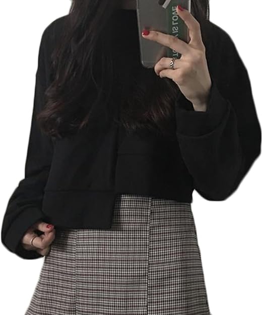 Amazon Piite レディース 秋 冬 ゆったり シンプル ファッション パーカー 暖かい かわいい 防風 防寒 クールネック カジュアル 韓国風 長袖 スウェット黒 トレーナー パーカー 通販