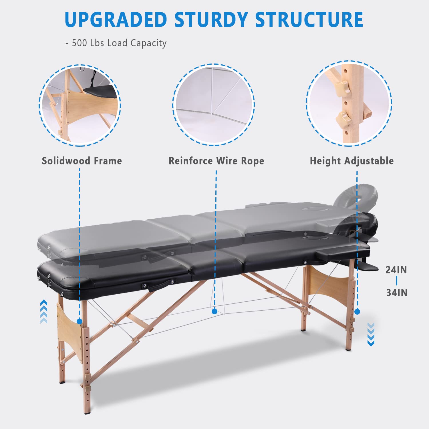 stella professional massage bed✳︎ 3-Section Professional Massage Table Portable, 84 Inches Ergonomic