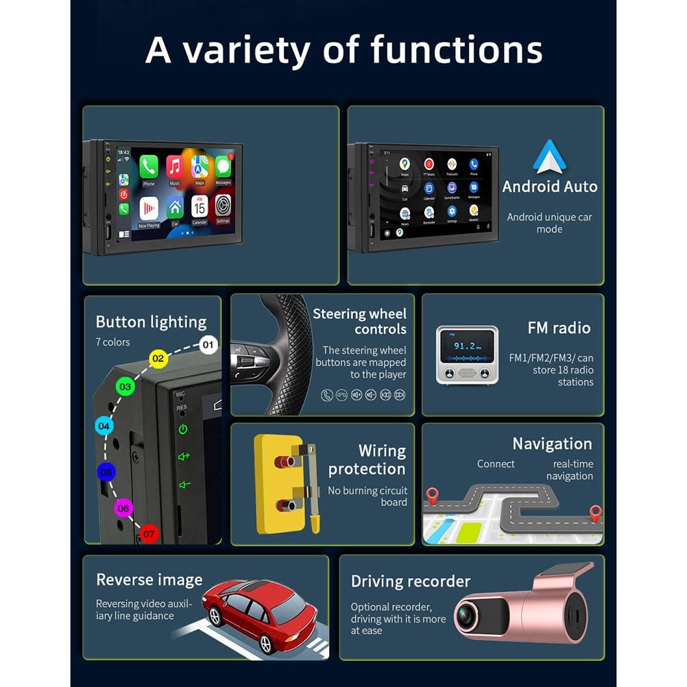 Pantalla táctil de coche de 7 pulgadas con cable CarPlay Android Auto Radio portátil Bluetooth MP5 FM Receptor Audio el host